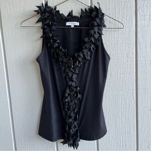Anne Fontaine Made in France Ruffled Zip Front Sleeveless Blouse Black Size 40
